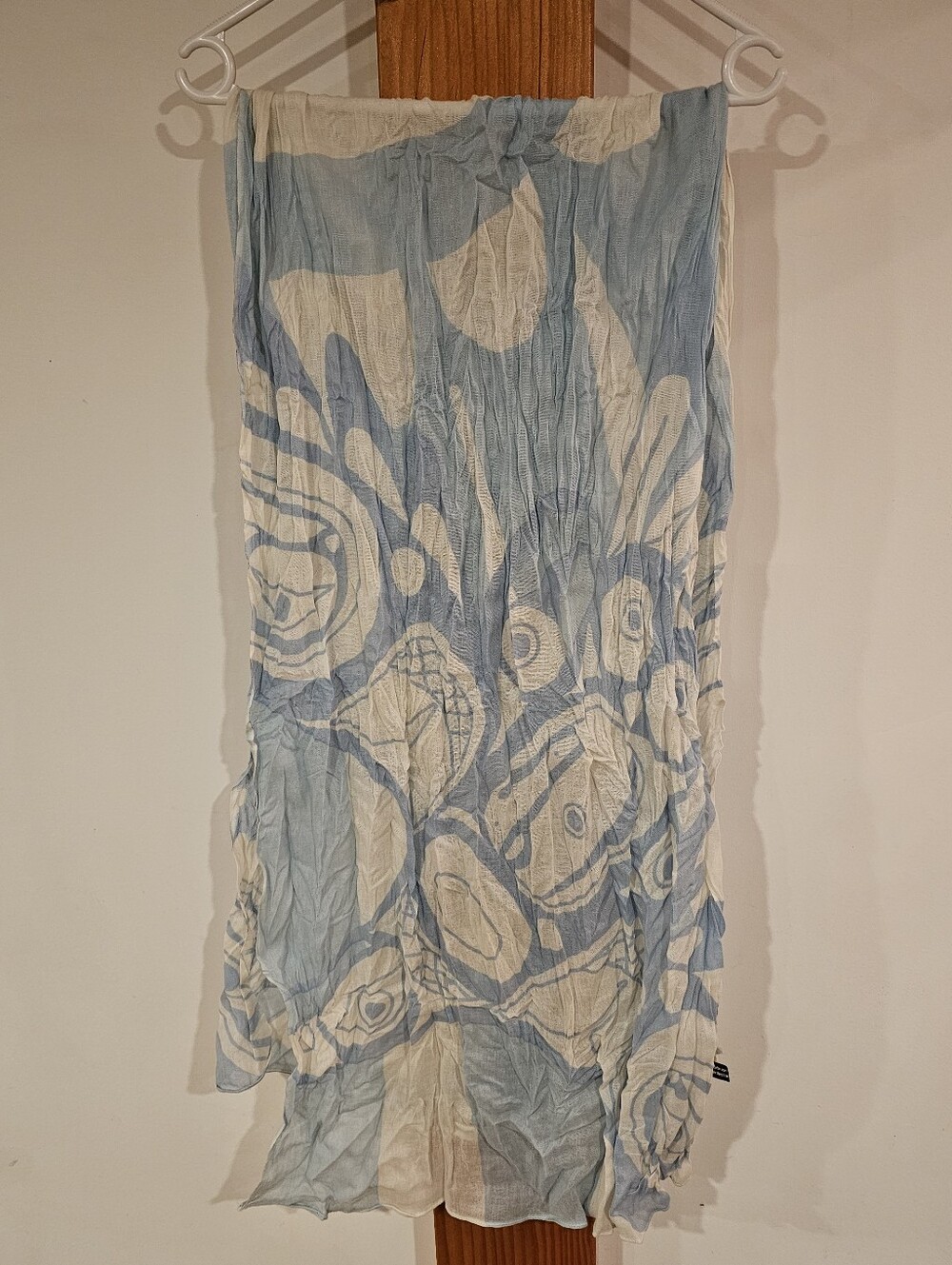 Cotton Eagle Scarf in Light Blue and Cream